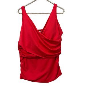 AquaShape Tankini Swimsuit Womens XL Red Draped Top High Waist Bottom Set